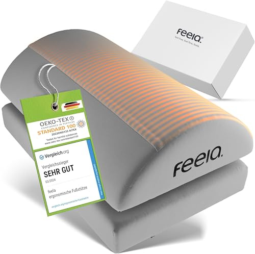 feela.® Ergonomische Fußstütze Schreibtisch [VERGLEICHSSIEGER] mit Wärmekissen – Höhenverstellbarer Fußhocker, Premium-Schaumkern & rutschfest. Ideales Homeoffice Büro Zubehör (Silber)