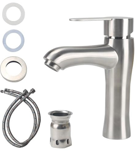 Minnhua Rubinetto Bagno Rubinetto Lavabo Monocomando Argento Rubinetto Bagno Rubinetto Lavabo Rubinetto per Lavabo Alto in Acciaio Inossidabile Miscelatore per Bagno Controllo Acqua Calda e Fredda