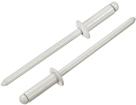 sourcing map 100 remaches ciegos de aluminio de 1/8 x 3/8 pulgadas, mango de aluminio y mandril de acero, remaches divididos largos de cabeza de cúpula para metal, muebles, automoción, gris