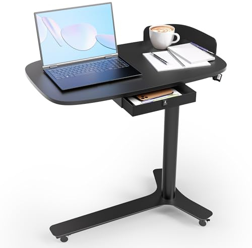 WALKINGDESK Table de Lit Ordinateur Portable avec 3 Roulette, Bureau Réglable en Hauteur, 75 X 45cm Table d'appoint, Pied à Gaz Table Roulante de Lit Mobile pour Canapé, Lecture ou Travail, Noir