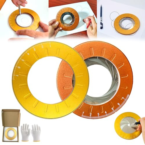 ZDOUXUAN Round Measuring Tool, Pipe Diameter Measuring Tool, Pipe Diameter Circle Drawing Tool, Adjustable Professional Maker Tool, Stainless Steel Metal Circular Compass for Woodworking(GOLD+ORANGE)