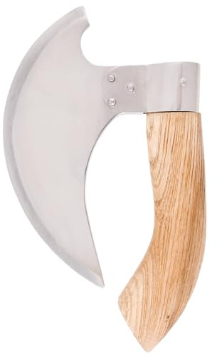 Battle-Merchant Edelstahl Pizza Axt im Viking Style, mit Leder Scheide | Bartaxt-Pizzaschneider, Pizzamesser, Küchenaccessoire, Küchendeko, für Wikinger, Mittelalter, Reenactment & LARP Fans