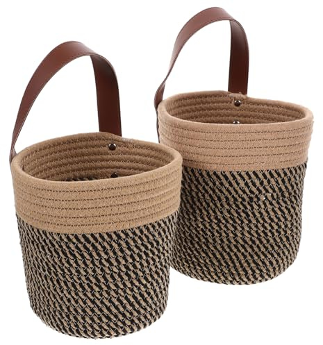TINEASUR 2 Stück Hängende Blumenkörbe aus Dekorativer Wandhängekorb im Korb Design Robust und Bruchsicher für Pflanzen und Blumen zur Wohnraumdekoration