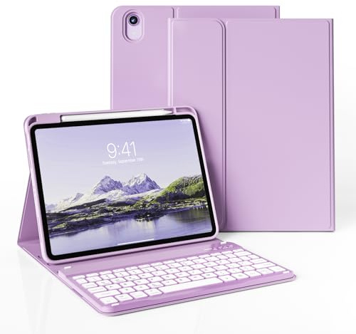 JKSML Étui avec clavier pour iPad Air 11 M3/M2 (2025/2024) et iPad Air 5e/4e génération (2022/2020) 11 | Clavier sans fil rétroéclairé 7 couleurs | Coque arrière en TPU souple avec porte-crayon