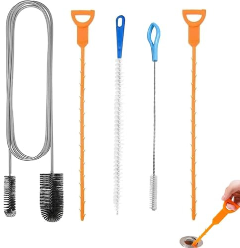 5 PCS Drain Snake Unblocker Set,Clog Cleaner with Twist Handle, Multifunctional Plumbing Sink Unblocker Tool,Toilet Plug Hole Cleaner Tool for Sink Tool Bathroom Toilet Kitchen Plug Hole