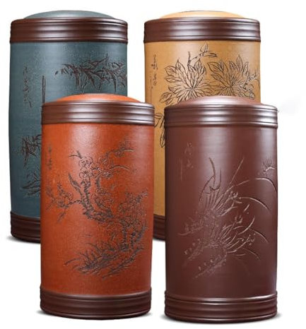 Caddy à thé en céramique Grande boîte à thé en argile violette, 4 pièces, prune, orchidée, bambou, chrysanthème, boîte à thé en céramique, multifonctionnelle, boîte fraîche scellée Boîte à thé