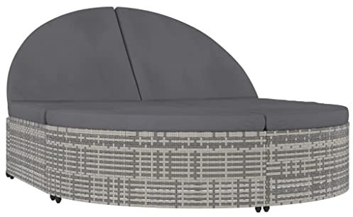 Eleganz Doppel-Sonnenliege aus PE-Rattan mit Kissen - Grau, pulverbeschichteter Stahl, langlebig & wetterfest - Perfekt für Garten, Terrasse oder Balkon