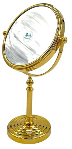 WENKO Kosmetikspiegel, 15 cm Durchmesser, 30 cm Höhe, 3-fache Vergrößerung, Gold