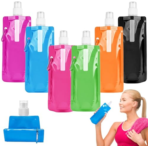 afhgdjr 6Pcs 500ML Festival Faltbare Set von Zusammenklappbare Flexible Faltbare Trinkflasche Wiederverwendbare Trinkflaschen Wasserflasche zum Wandern, Abenteuer, Reisen