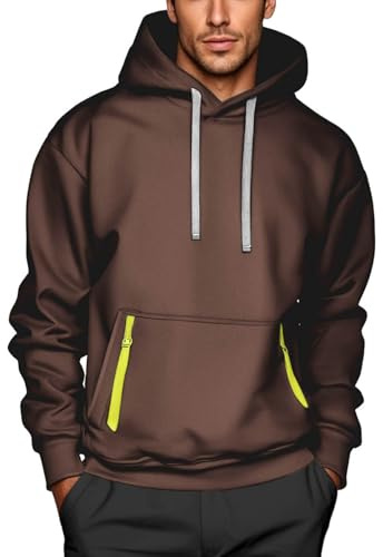 Generisch Hoodie Herren Sweatshirt Langarm Kapuzenpullover Warme Sweatjacke Gym Baumwolle Pullover mit Kapuze Hoody Jungen Kleidung Männer Mode Kapuzenjacke Hoodies mit Tasche Streetwear Kaffee S