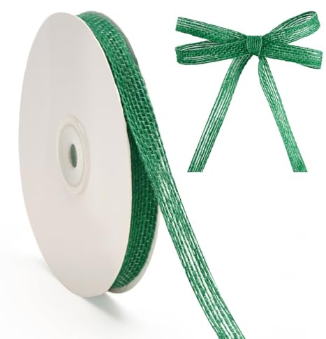 G2PLUS 1cm Green Hessian Christmas Ribbon: 20Yards Rustic Jute Burlap Ribbon for Christmas Decoration, Crafting and Gift Wrapping