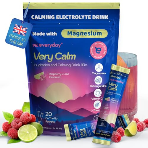 1% Everyday Cortisol Drink Sachets - Magnesium Powder with Ashwagandha, L-Theanine, Vitamin D3, Sodium & Potassium - Sugar Free Calm Drink for Stress Relief, Focus, Memory & Relaxation - 20 Servings