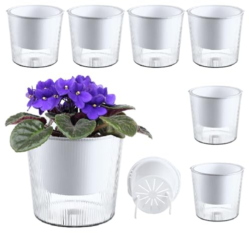 Paquete de 6 macetas y macetas transparentes de 6.5 pulgadas para plantas de interior, macetas grandes para orquídeas