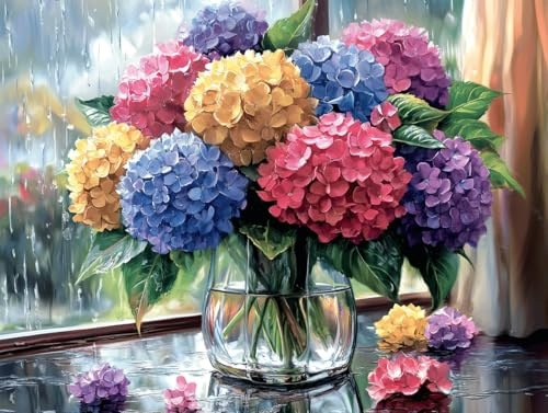 Diamond Painting Kit Completo Ortensia Pianta Pittura Diamante Adulti, 5D Diamantini Crystal Art Bambini, DIY Ricamo a Punto Croce con Strass Hobby Creativi Adulti Casa Decorazione 30x40cm h-992
