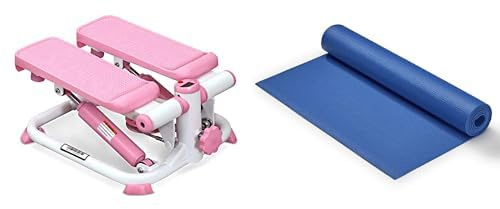 Sunny Health and Fitness Exercise Stepping Machine, Portable Mini Stair Stepper + Yoga Mat - Blue