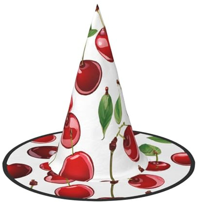 Kwjsdfea Sombrero de bruja versátil con estampado de cerezas rojas, para mujeres, hombres, adultos, divertido y elegante, decoración de fiesta de Halloween, 1 unidad