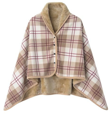 Generico Poncho Donna Indossabile Mantello Caldo Coperta Calda Invernale con Bottoni Scialle Grande Sciarpa Flanella Maglia Cape Coprispalle Coperta Plaid Multifunzione Sciarpa