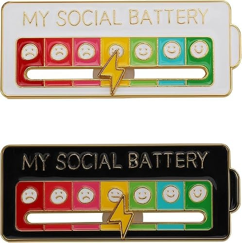 AIVIOI 2 Pieces of My Social Battery Creative Badge, 7 Days a Week Fun Enamel Emotional Badge, Functional Aesthetic Brooch, Perfect Accessory for Personalizing Backpacks, Jackets, Bags, or Any Fabric Surface with a Sense of Humor!