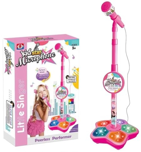 Kids Microphone with Stand, Microphone for Kids, Kid Karaoke Machine for Girls Boys, Toddler Microphones for Singing, Musical Toy for Fun Sound Effects, Colorful Lights (1-pink)