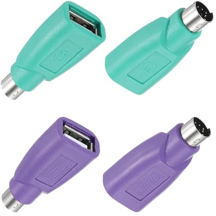 GERUI Lot de 4 adaptateurs PS/2 vers USB mâle vers femelle PS/2 mâle vers USB femelle pour clavier souris USB vers PS/2 clavier adaptateur mâle vers femelle, vert + violet