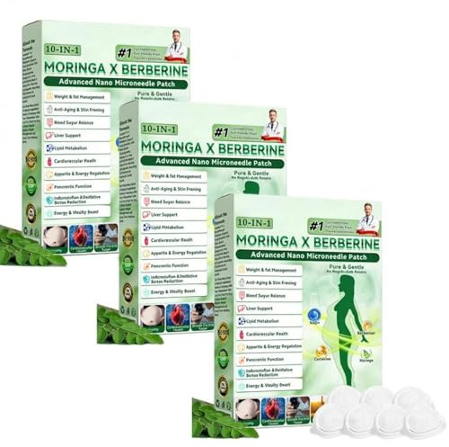 Patchs minceur Moringa x Berbérine | Patch nano microneedle minceur 10 en 1 | Berberine Patchs mince naturels avancés | Patch mince doux corps et la peau pour hommes et femmes (Boîte de 3)