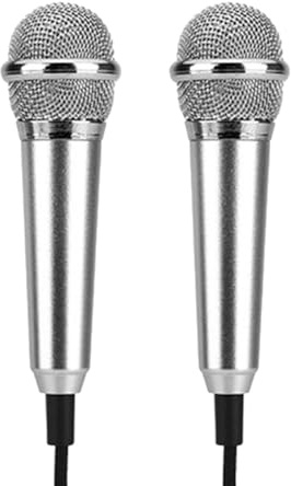 Kisangel Mini Microfono per Registrazione Vocale e Karaoke Compatibile Notebook, Leggero in Metallo Argento, Confezione da 2 Pezzi per Cantare e Registrare Stili multipli