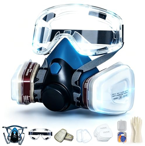 Andningsskyddsmask återanvändbar,Gasmask med glasögon och filter Dammmasker Andningsskydd Fint damm Andningsskyddsmask Målare 10 Filtrerbar för målning, arbete, slipning, fin