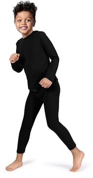 Rocky Thermal Underwear Kids, Boys Thermal Underwear Set Long Johns Thermals Kids Base Layer kid thermals top bottom set, Ski/Extreme Cold (THERMAL SET inner fleece, Black, X-Small)