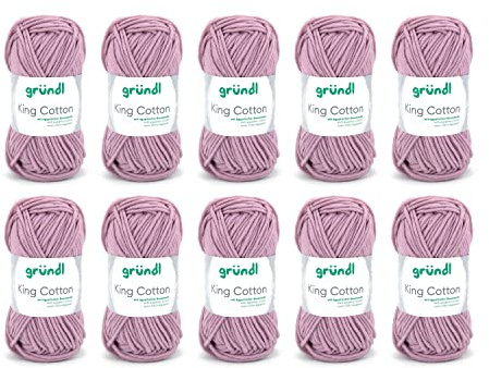 Gründl Wolle King Cotton Baumwolle 10 Knäuel 50 g, Rose | dicke Wolle zum Stricken - Strickgarn - Häkelgarn - 55 % Polyacryl, 45 % Baumwolle - 50 g / 78 m - Nadelstärke 6-7