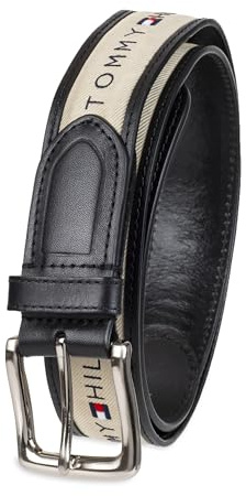 Tommy Hilfiger Men's Ribbon Inlay Belt (standard & Big and Tall Sizes),black/natural, 30