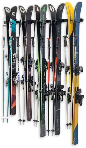 StoreYourBoard Förvaringshylla för skid- och snowboardåkning, rymmer 10 par, väggfäste för inomhusbruk, vertikal hängande organisatör, kraftig metall, max 90 kg