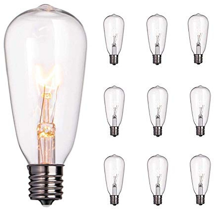 SUNSGNE 10-Pack Edison Light Bulbs, 7-watt E17 Screw Base ST40 Replacement Clear Glass Incandescent Light Bulbs for Outdoor Patio Edison Bulb String Lights, Warm White