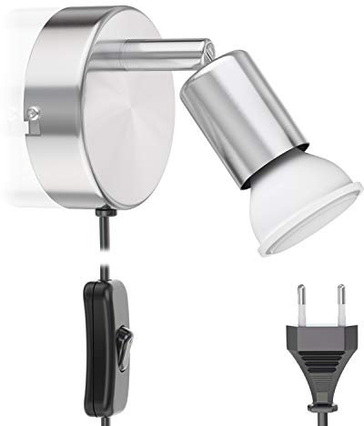 ledscom.de Leselampe LUNARA mit Schalter und Stecker chrom matt GU10 Wand-Leuchte 6,74W 630lm 100° weiß