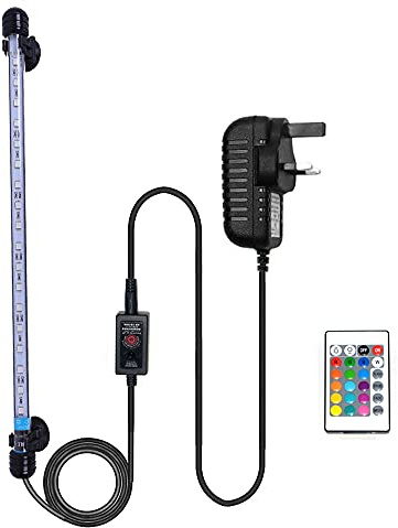 VARMHUS Submersible LED Aquarium Light, 37 cm Underwater Fish Lamp Waterproof Aquarium Lighting for Fish Tank with Remote Control (RGB Color)