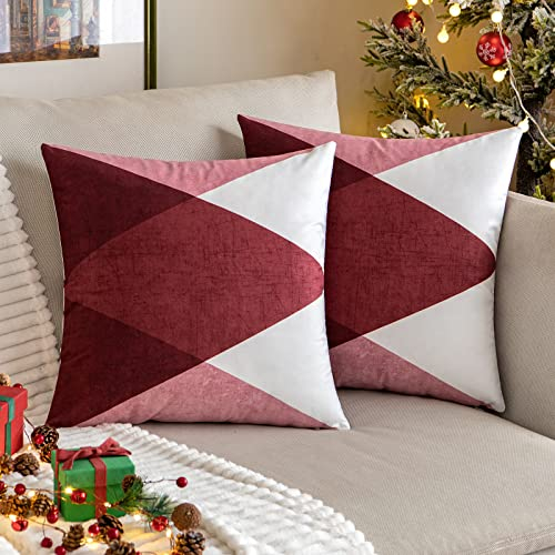 MIULEE Weihnachten Kissenbezug Dekorative Geometrische Muster Dekokissen Skandinavisch Sofakissen Kissenhülle Zierkissen Diamant Modern für Sofa Wohnzimmer Schlafzimmer 2er Set 45x45 cm Bordeaux Rot