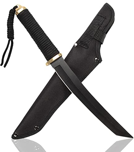 Tanto Messer SCHWARZER Samurai Edition - 35cm kleines Ninja Schwert mit Edelstahlklinge Katana Samuraischwert mit Messerscheide