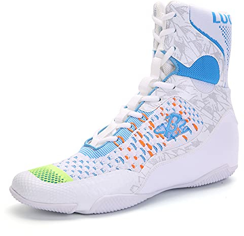 B LUCK SHOE Brottningsskor, boxningsskor för män, andningsbara tyngdlyftningssko för män, tonåringar LS198, Vitt, 41 EU