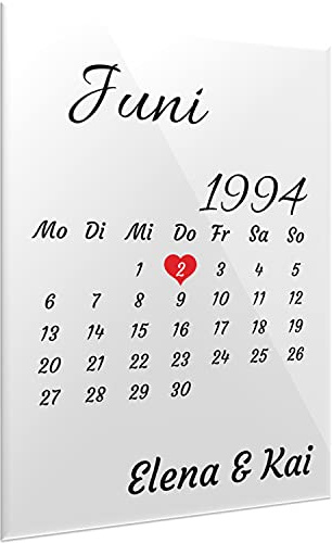 SCHILDER HIMMEL Personalisiertes Glas Datum aus Echt Glas oder Acrylglas. Geschenkidee für Partner, Freunde, Valentinstag, Weihnachten, Geburtstag Geschenk für Sie und Ihn in Verschiedene Größen