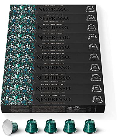 NESPRESSO ORIGINAL Stockholm Lungo 100 Kaffeekapseln | Arabica Kaffee, Dunkle Röstung, Intensität 8