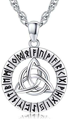 Friggem Collier Viking en Argent Sterling 925 Celtique Nœud Collier Pendentif Viking Bijoux pour Hommes Femmes, Chaîne en Acier Inoxydable 55 cm