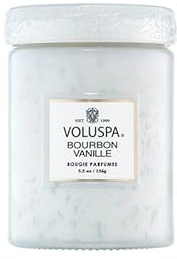 Voluspa Bourbon Vaniljljus | Liten glasburk | 155 g | 50 timmars bränntid | Handhällt kokosvax + alla naturliga vekar för en ren bränning | vegan | hälld i USA