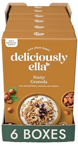 Deliciously Ella Nutty Granola (6 x 380g Boxes) - Granola & Muesli, Gluten-Free, Vegan Friendly, Healthy Breakfast
