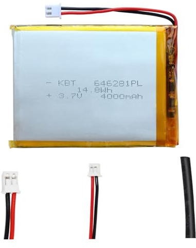 KBT 3.7V 4000mAh Li-Polymer Battery：646281 Rechargeable Lithium-ion Batteries Replacement with 2.54 JST Connector