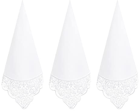 HOULIFE Taschentücher aus Stoff – große Damen Taschentuch Stoff aus 100 % 60 S gekämmter Baumwolle, bestickt, Blumenmotiv, weich, weiß, für Hochzeit, 3/6 Stück, 43 x 43 cm, Weiß 4, 43x43cm/17x17’’