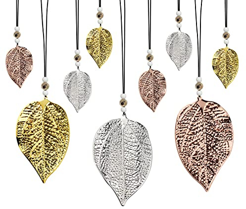 DNGH Hängedeko Herbst Dekoanhänger Blätter Anhänger Metall Deko Hänger Schimmerblatt Gold Silber Kupfer Blatt für Fenster Wohnzimmer Garten Fensterdeko