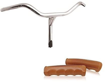 Manubrio Cromato in Acciaio 22,2 mm per Bici con Coppia Manopole Marroni Olanda – City Bike Uomo Donna – Ideale per Biciclette 24” 26” 28” da Passeggio Attacco 22,2 mm per forcella standard