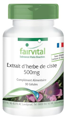 fairvital Extrait de ciste 500mg, 90 gélules, concentré 5 fois, Cistus incanus, source naturelle de polyphénols, 100% végétalien, qualité contrôlée et hautement dosé, fabriqué en Allemagne