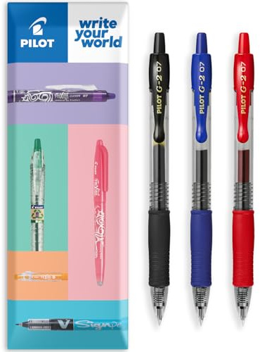 PILOT G-2 Gel-Tintenroller, einziehbar, 0,7 mm Spitze, in Umschlag, Geschenkverpackung, 3 Stück, Schwarz / Blau / Rot
