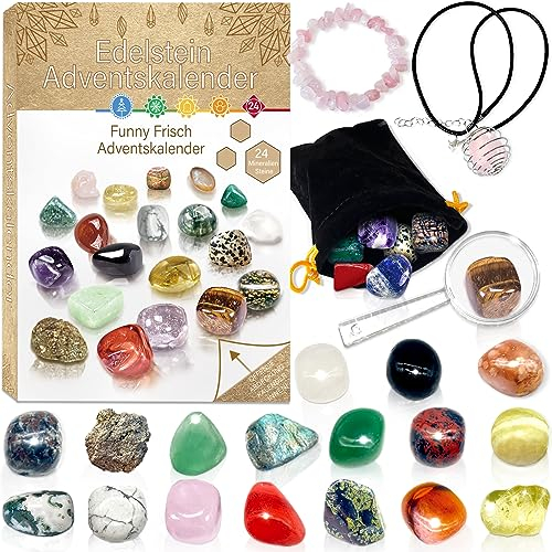 Adventskalender 2025 Kinder für Kristalle, Edelstein Adventskalender mit 24 Natürlicher Gesteine und Mineralien, Weihnachten Countdown Überraschunge für Jungen und Mädchen-Deutsche Ausgabe