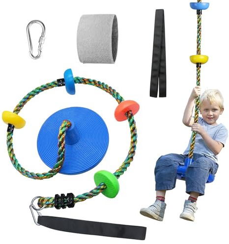 Baum Schaukel für Kinder Hinterhof Single Disc Seil Klettersitz für Baum Indoor Outdoor Spielplatz Schaukel Set Zubehör mit Verdickung 4 Fuß Gurt-Blau